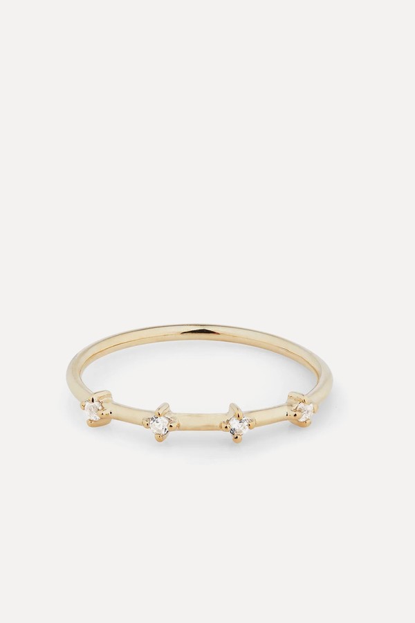 Solid Gold Four Stone Bamboo Ring 9-Karat