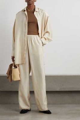 Embroidered Silk Wide-Leg Pants from Totême
