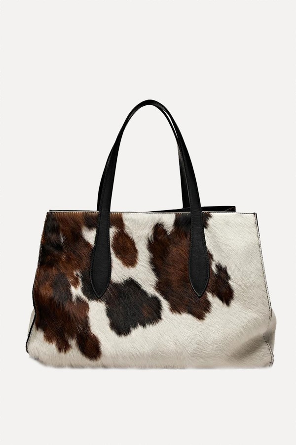 Animal Print Hair-On Leather Maxi Tote Bag from Massimo Dutti