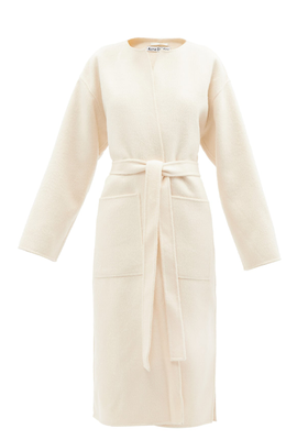 Oma Collarless Belted Wool-Blend Coat from Acne Studios