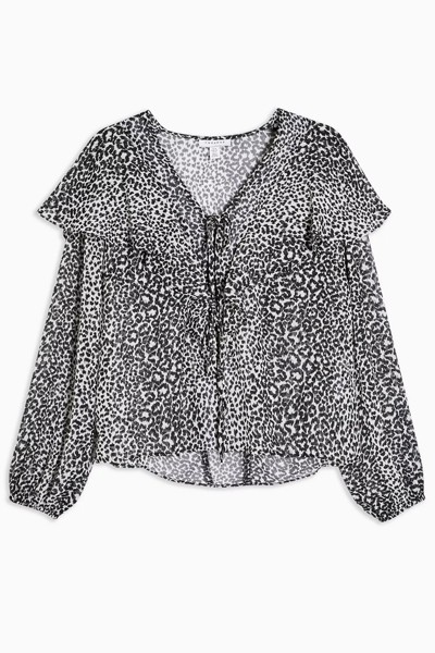 Black & White Animal Frill Print Blouse