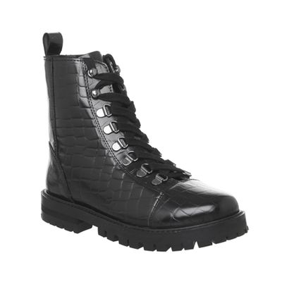 Ansel Hiker Lace Up Boots Black Croc Leather from Office