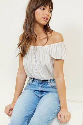 Button Front Bardot Crop Top from New Look