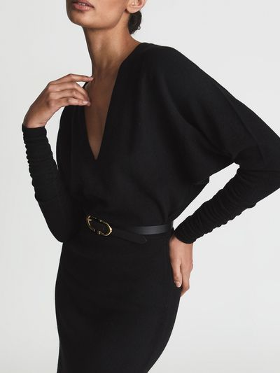 Jenna Cashmere Blend Ruched Sleeve Dress