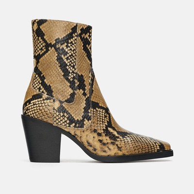 Mock Croc Print Leather Ankle Boots from Zara