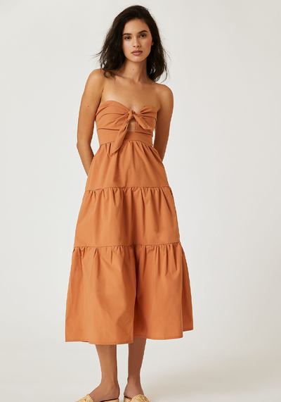 Strapless Tie-Front Midi Dress