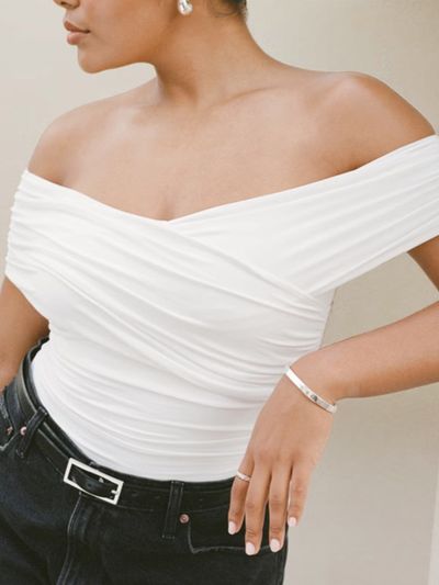 Off-The-Shoulder Ruched Wrap Top