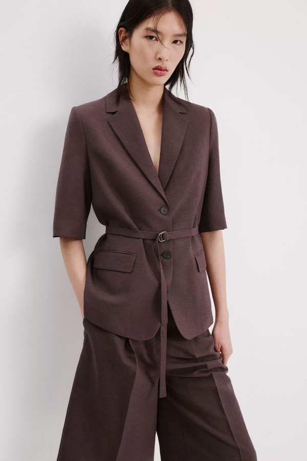 Linen Suit Jacket With Belt from Mango