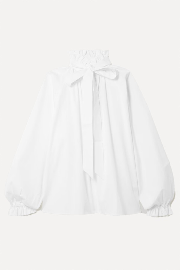 Icon Cerere Tie-Detailed Ruffled Cotton-Poplin Blouse from La Double J