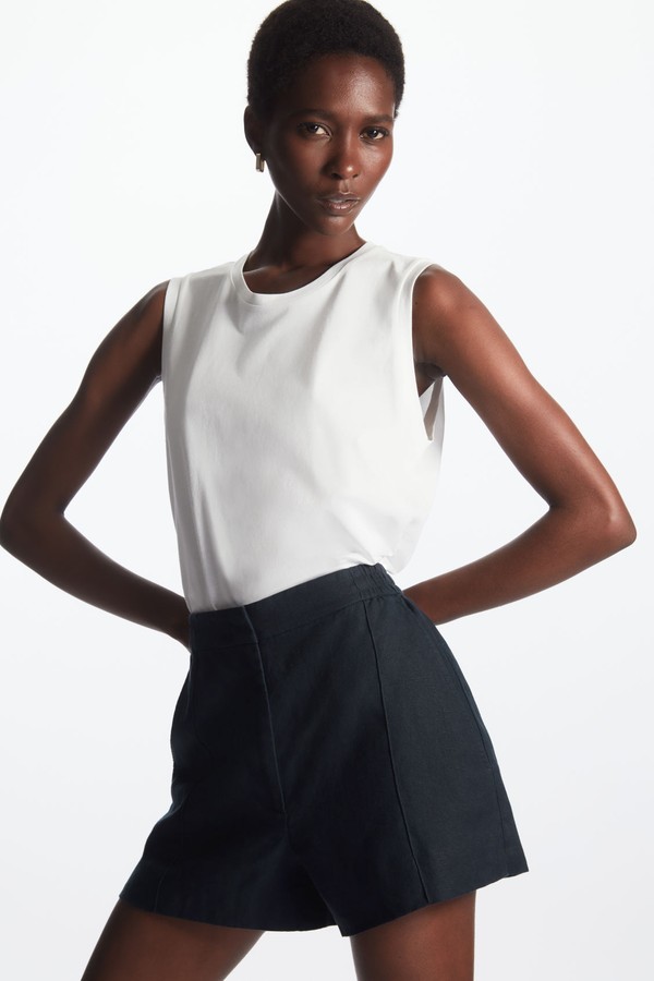 Pintucked Linen Shorts