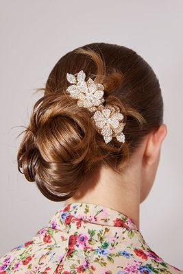 Floral Hair Clip With Rhinestones