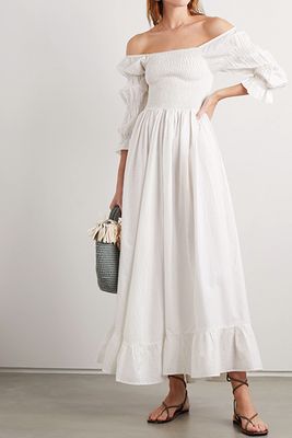 Lora Off-The-Shoulder Cotton And Silk-Blend Maxi Dress from Evarae