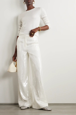 Sequined Recycled-Crepe Wide-Leg Pants from Theory