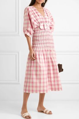 Smocked Checked Cotton-Poplin Midi Dress from Nicholas
