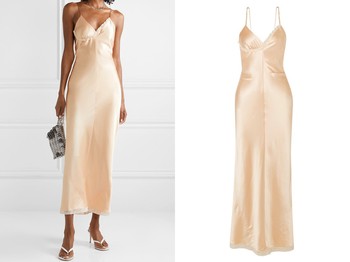 Chain-Embellished Lace-Trimmed Silk-Charmeuse Midi Dress from Alexander Wang