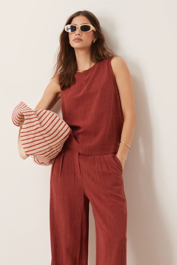 Linen Pleat Front Wide Leg Trousers Co-Ord