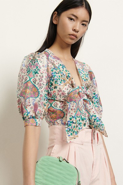 Printed Crop Top in Linen & Silk