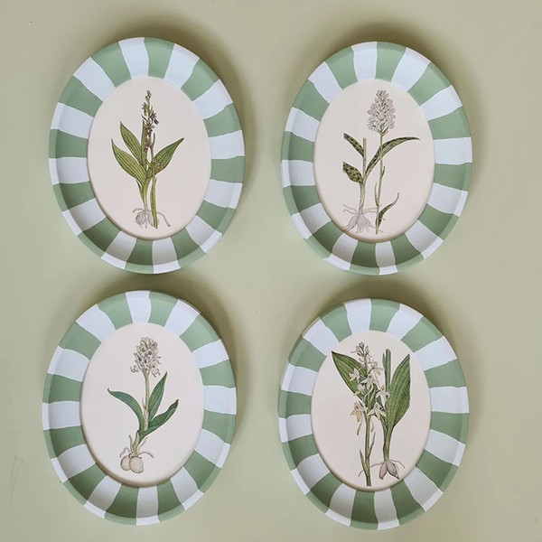 Set Of Antique Orchid Prints in Oval Frames from The Handpainted Frame Company