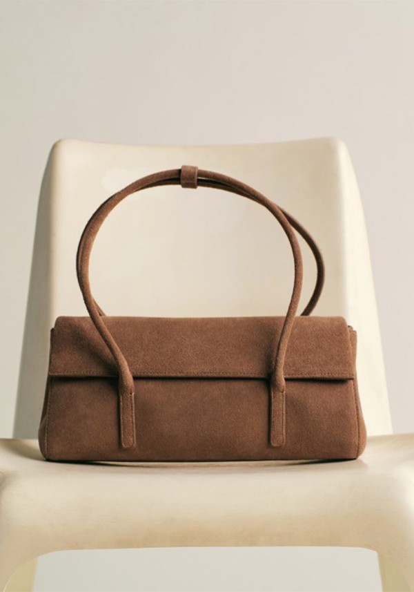 Suede Shoulder Bag With Stitching