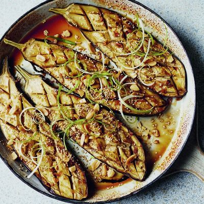 Sticky Maple Aubergine With Crushed Peanuts 