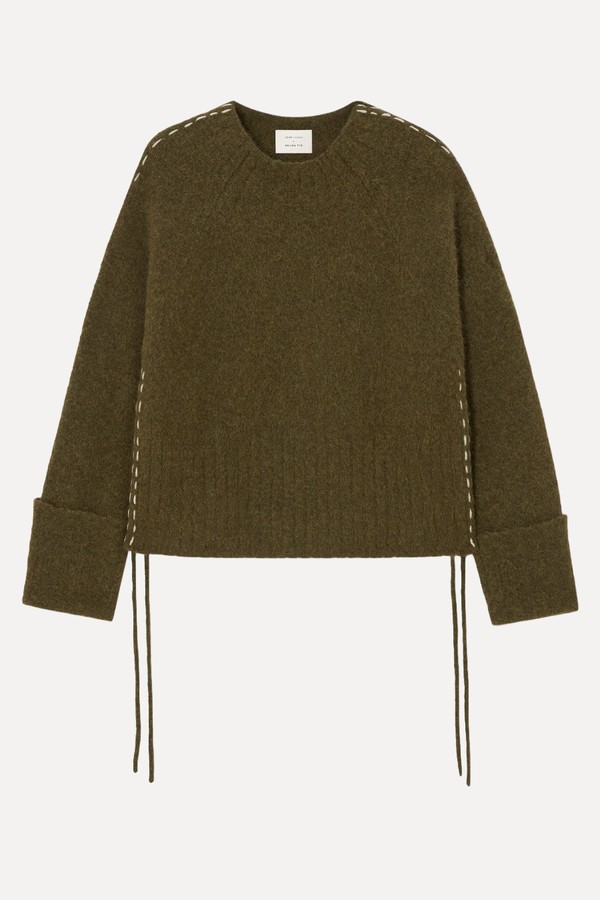 High Neck Contrast Stitch Knit Jumper