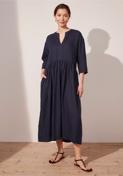 Linen Dropped-Waist Midi Dress from The White Company