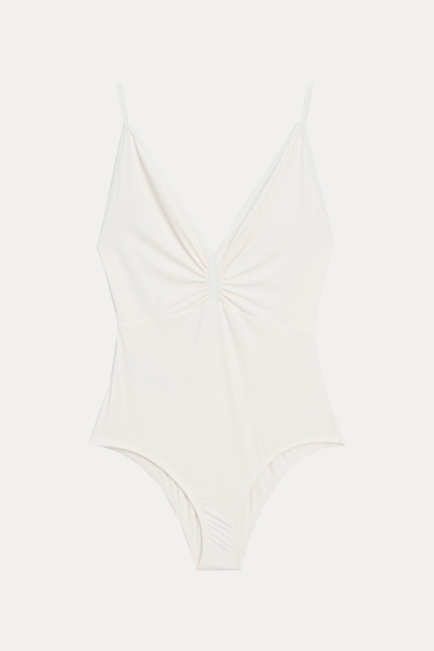 V-Neck Swimsuit With Gathered Detail from Massimo Dutti