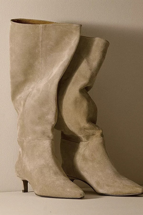 Kitten Heel Leather Knee High Boots