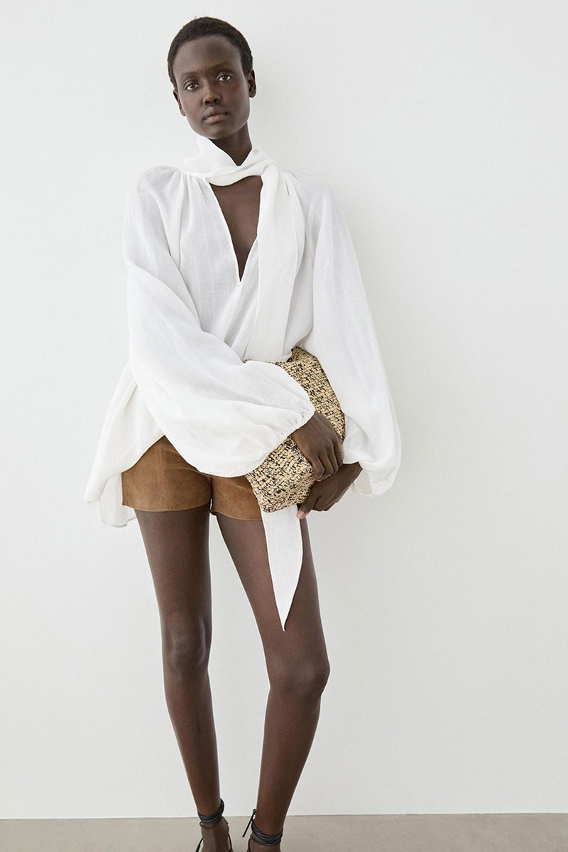 Flowing V-Neck Blouse With Tie