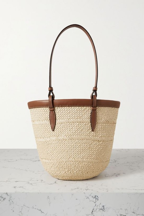 Small Leather-Trimmed Raffia Tote from Hunting Season