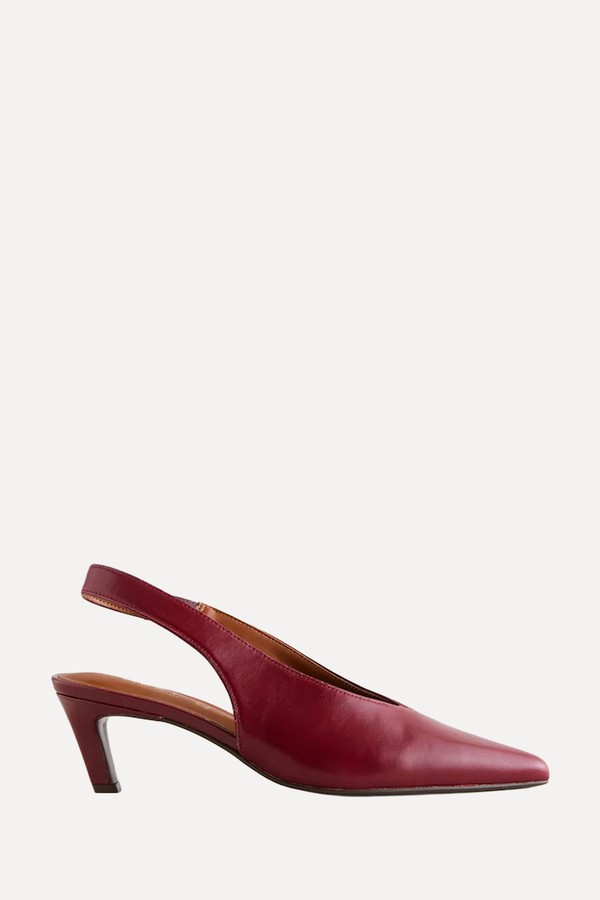 Leather Pointed Toe Slingback Heels
