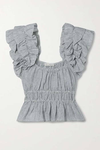  Paloma Ruffled Striped Linen Blouse from Ulla Johnson