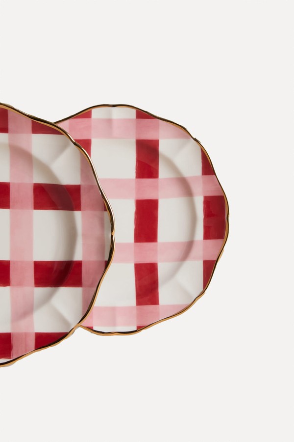 Set Of 2 Retro Scallop Check Side Plates