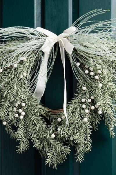 Artificial Wreath with White Velvet Bow