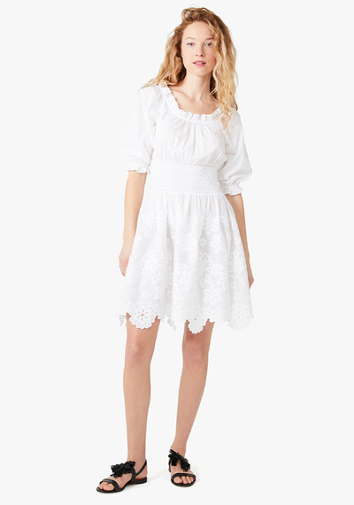 Broderie Anglaise Smocked-Waist Dress