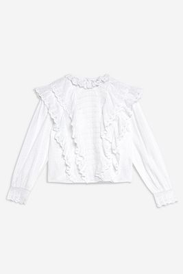 Broderie Ruffle High Neck Top from Topshop