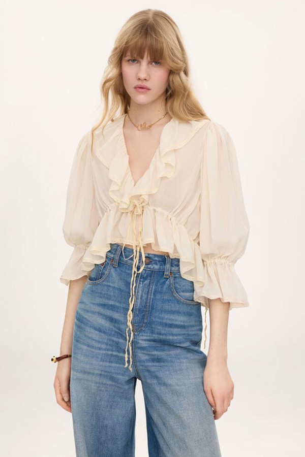 Cropped V-Neck Ruffle Top from Chloé