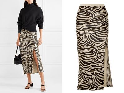Zebra-Print Silk Satin Midi Skirt from Anine Bing