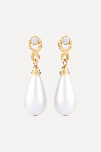 Gold-Plated 1990s Crystal & Faux Pearl Drop Earrings from Susan Caplan Vintage