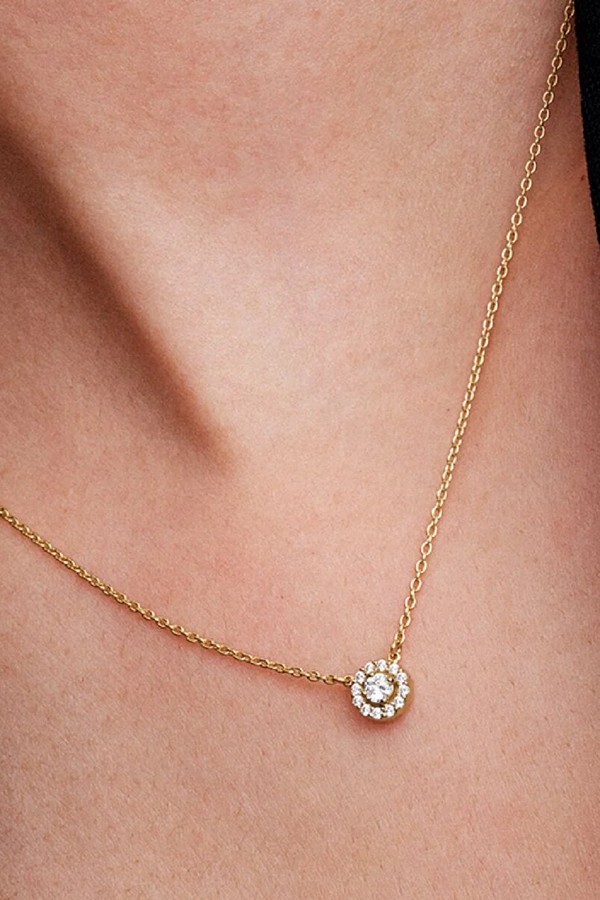 Round Pavé Halo Pendant Necklace