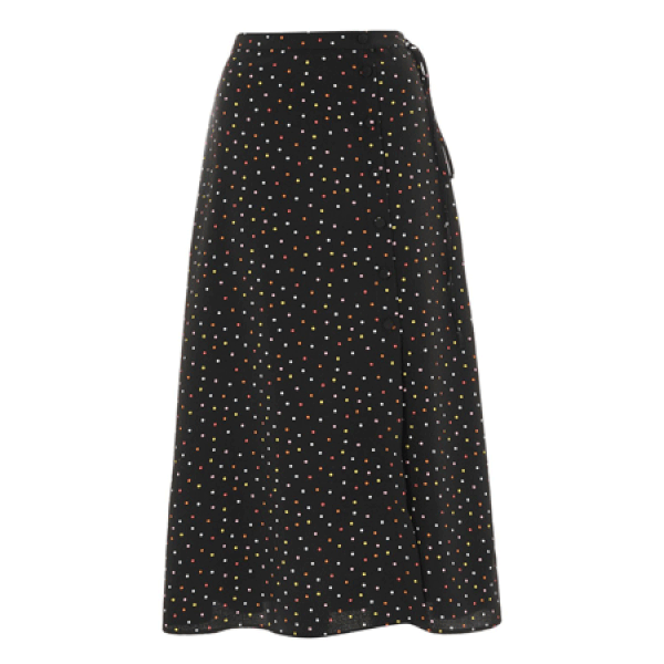 Multi Spotted Button Midi Skirt