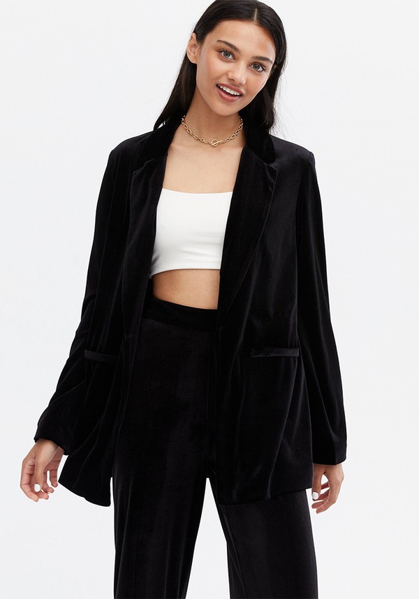 Black Velvet Revere Collar Blazer