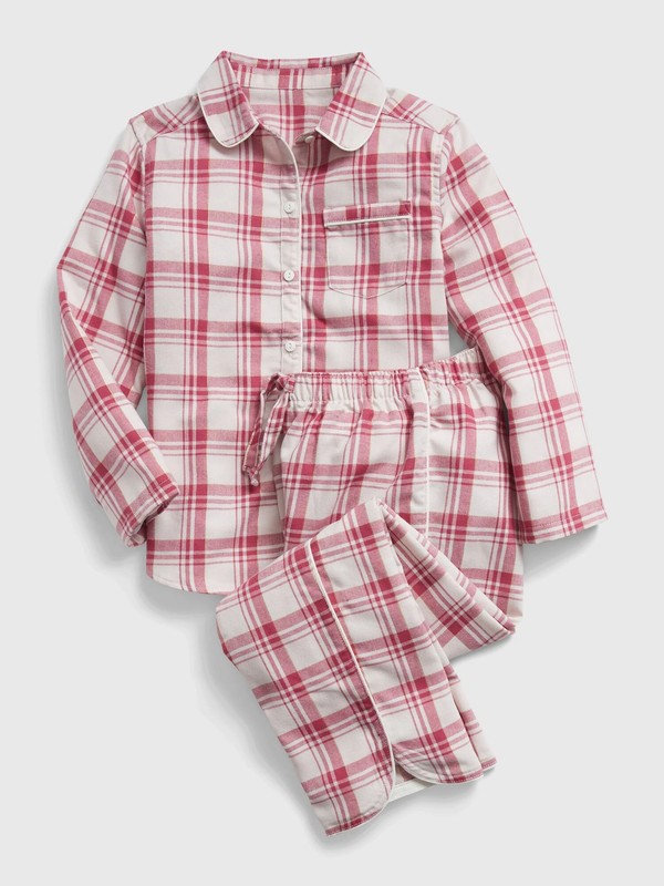 Kids 100% Recycled Polyester Plaid Print PJ Set