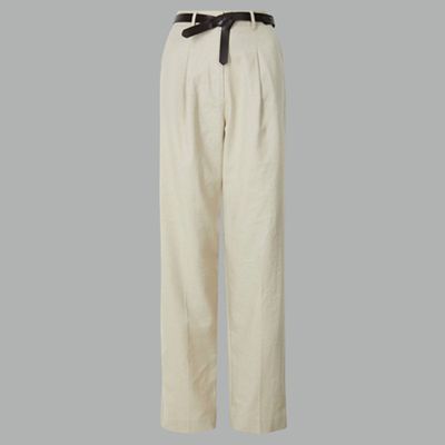 Linen Blend Trousers With Leather Belt