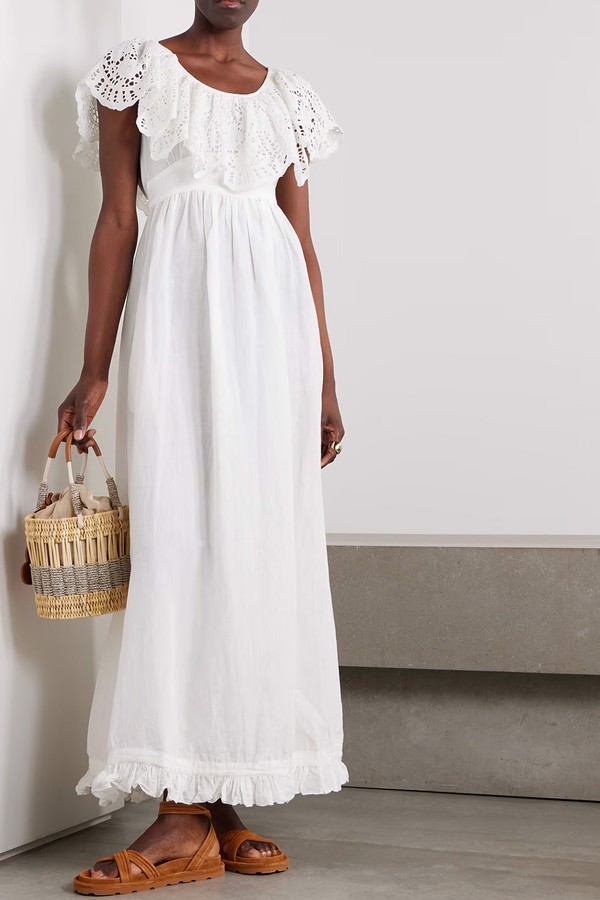 Milos Ruffled Broderie Anglaise Linen & Cotton-Blend Maxi Dress from Thierry Colson