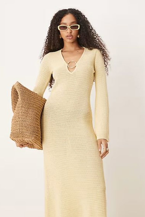 Gold Hardware Crochet Knit Midaxi Dress from Pretty Lavish