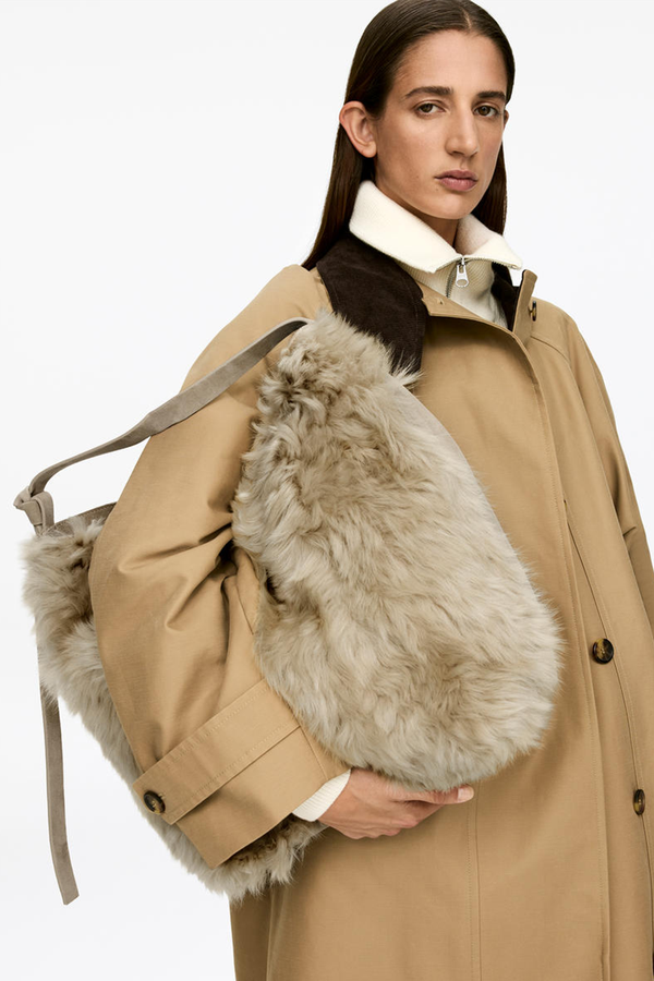 Shearling-Suede Tote Bag