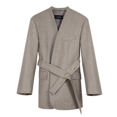 Oat Tweed Collarless Slit Blazer from Frankie