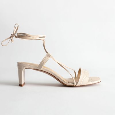 Croc Embossed Lace Up Heeled Sandals from & Other Stories