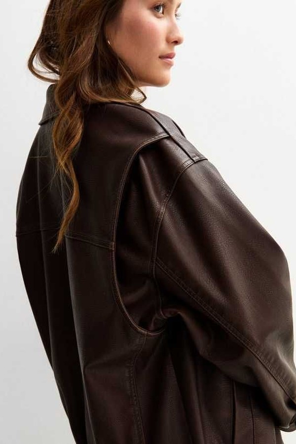 Oversized Washed Faux Leather Jacket